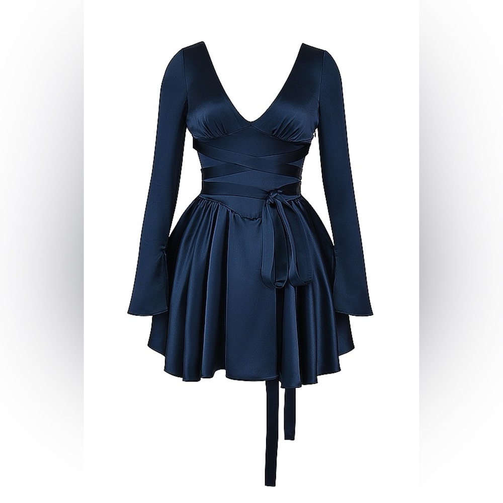 House of CB DOMINIQUE Navy Plunge Silhouette Ballet Mini Dress